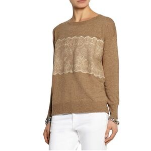 Women’s J.Crew needle punch lace print wool blend fine knit sweater SZ XS